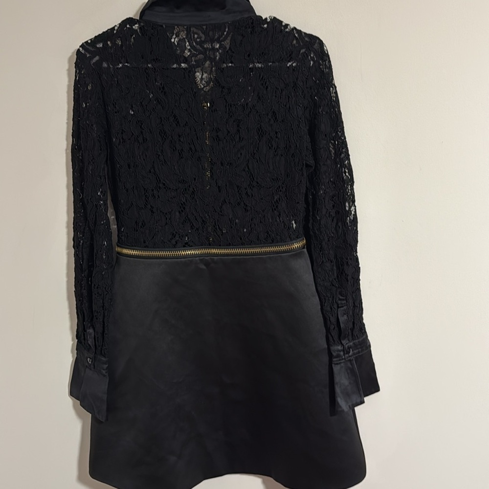 Alexis Keira black Lace mini dress eyelet gold zipper size M satin - Picture 8 of 8